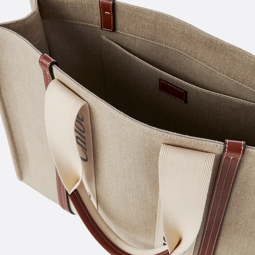 CHLOÉ WOODY TOTE BAG AUS LEINEN